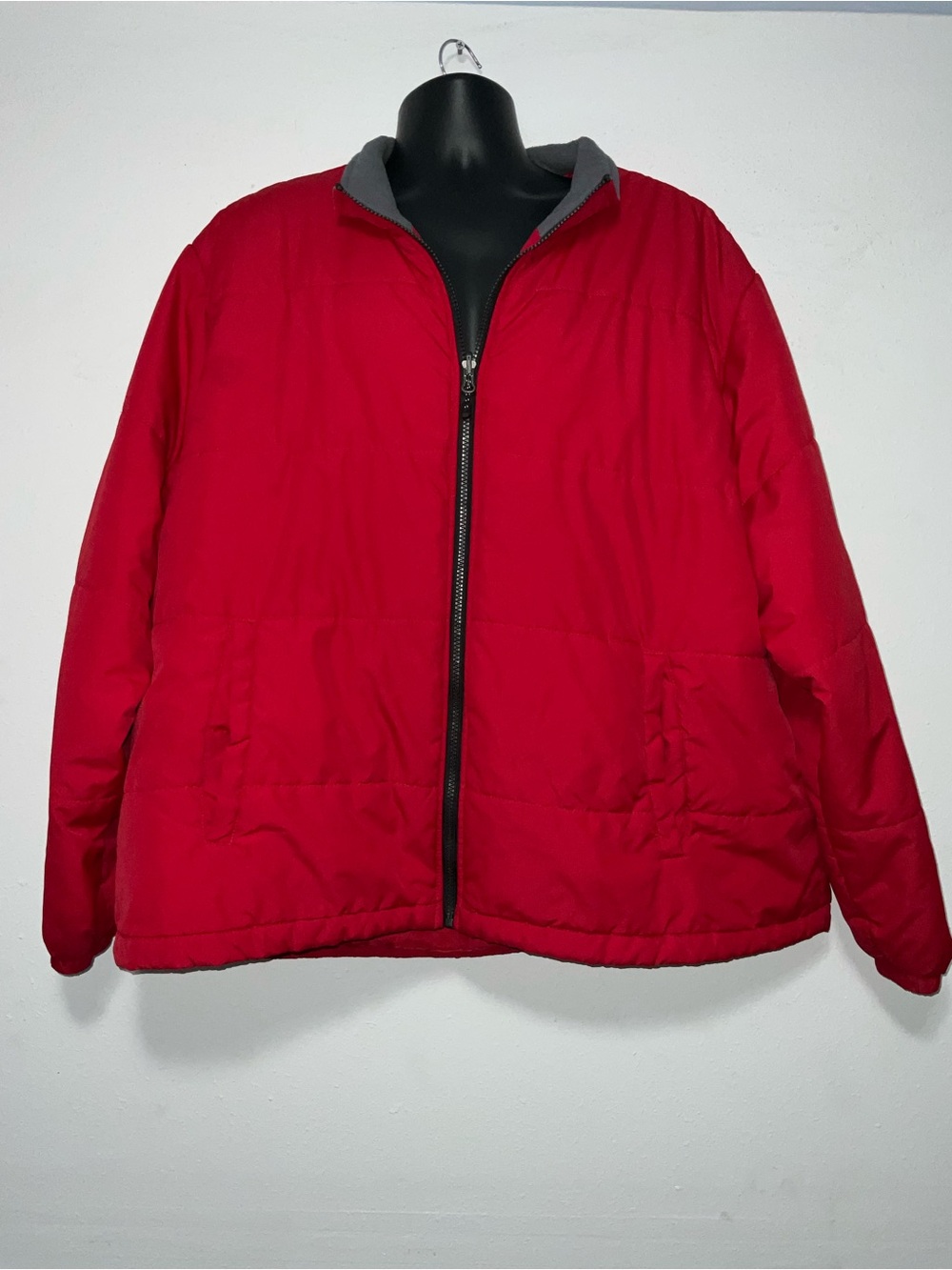 Swiss Tech Red Puffer Jacket with Gray Collar